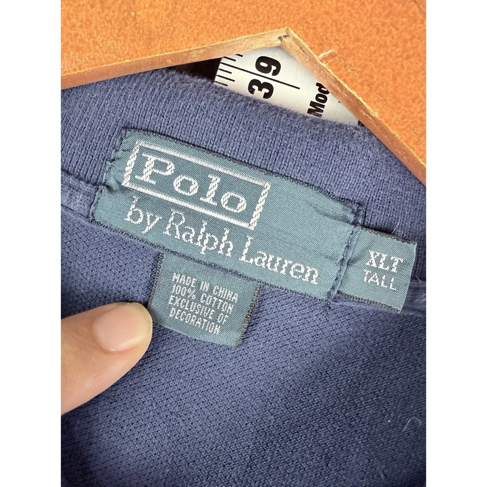 Polo‎ Ralph Lauren Shirt Pony Solid Golf Casual Cotton Navy Blue Men's XLT TALL